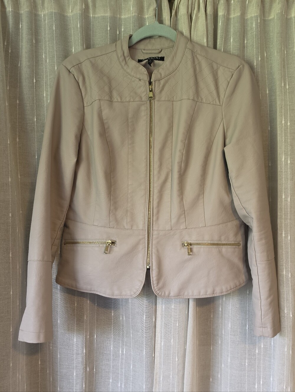 Baccini Light Taupe Mauve Leather Jacket with Gold Zippers